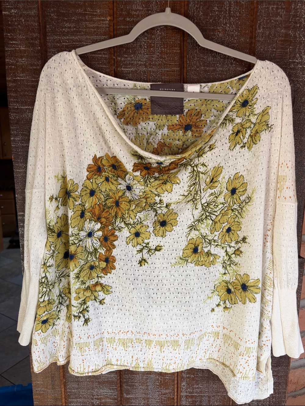 Anthro GUINEVERE lightweight sweater top size medium boxy feminine linen cotton